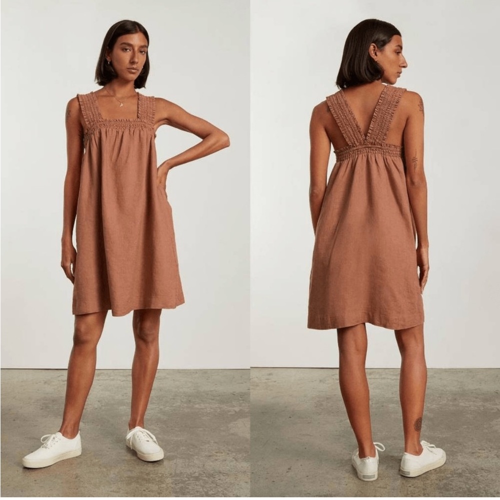 Everlane The Smocked Linen Dress, Sz S, EUC